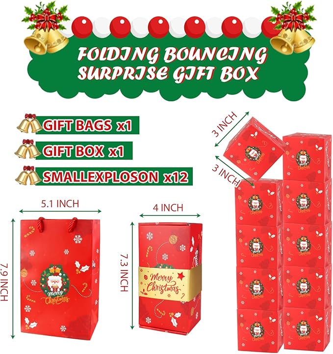 CSMGY Surprise Box Gift for Money, Christmas Surprise Gift Box Explosion, Folding Bouncing Gift Box for Christmas Birthday Anniversary, 12 Bounces Boxes (Red)