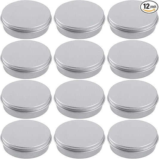 2 Ounce Aluminum Tin Jar Refillable Containers 60 ml Aluminum Screw Lid Round Tin Container Bottle for Cosmetic,Lip Balm, Cream, 12 Pack.