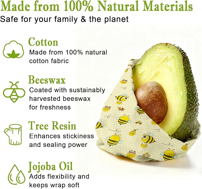 Reusable Beeswax Wraps For Foods, Cheese, Sandwich & Bread- 13 x 39'' Cut to Size - Eco-Friendly Food Storage Alternative to Plastic Wrap & Cheese Paper (Bee Pattern001, 13x39'')
