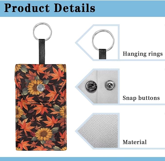 Maple Leaf Sunflower Purse Tissue Holder Portable Pocket Tissue Holder for Coin Keys Tissues with Hanging Rope for Thanksgiving Snap Button Enclosed