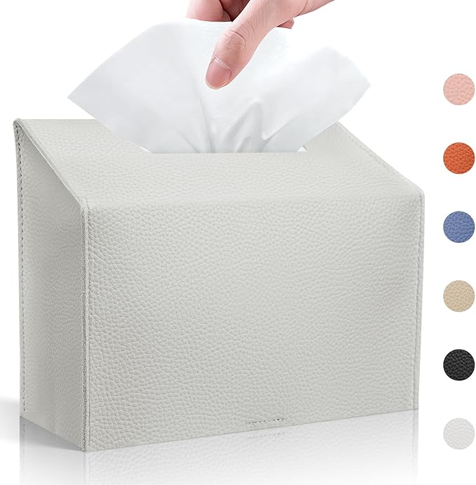 Tissue Box Cover Holder Compatible with Kleenex Disposable Paper Hand Towels, Leather Paper Towel Dispenser for Tabletop, Bathroom, Car, Office (Cream-1 Pack)