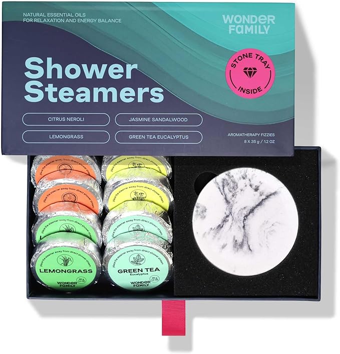 Aromatherapy Shower Steamers Gift Set for Women & Men – Green Tea, Jasmine, Lemongrass, Citrus – Essential Oil Vapor Shower Tablets, Individually Wrapped Shower Melts, Spa Gifts for Christmas