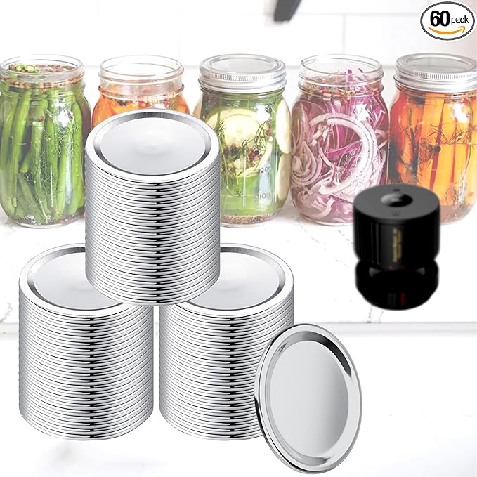 60 PCS Regular Mouth Mason Jar Lids, Compatible with Mason Jar Vacuum Sealer, Vacuum Seal Mason Jar Lids Only, Replaceable Mason Jar Vacuum Sealer Lid, Canning Lids Regular Mouth, No Date Reminder