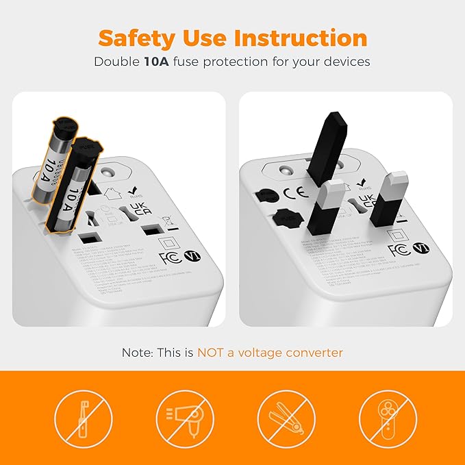 TESSAN Universal Travel Adapter, Power Adapter Worldwide with Extra 2 Prong AC Outlet, 4 USB Ports (2 USB C), International Plug Adaptor for US to Europe Italy UK Australia Ireland (Type C G A I)