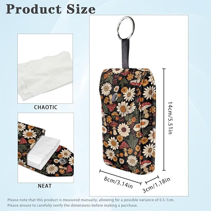Purse Tissue Packs Lightweight Canvas Tissue Bag Travel Tissue Pouch for Coins Paper Keys Decorative Tissue Holder for Daily Mushroom Daisy