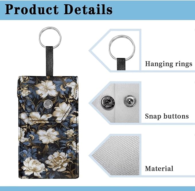 Vintage Flower Travel Tissue Holder Portable Tissue Holder for Purse Coin Keys Purse Size Tissues Packs with Hanging Rope Snap Button Enclosed