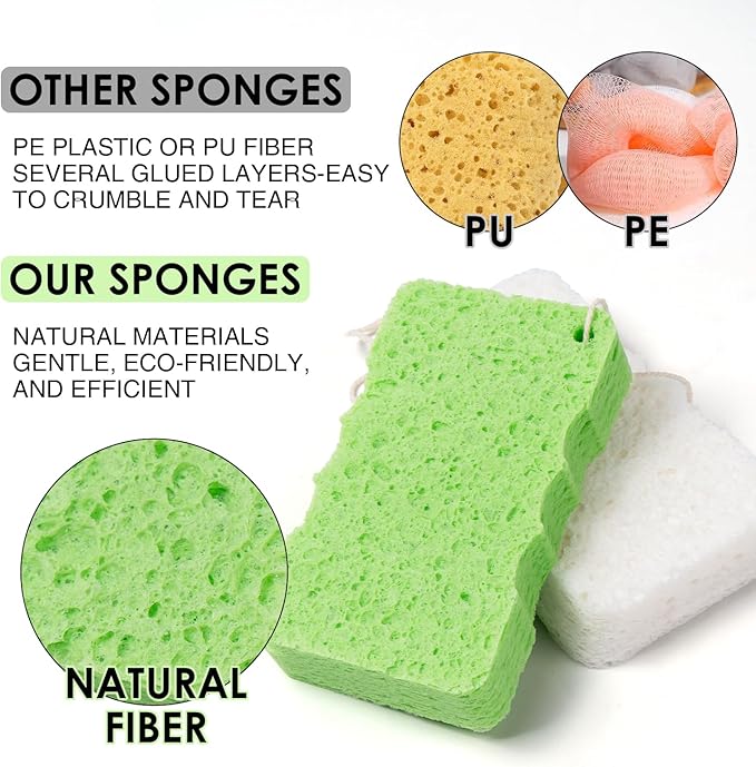 100% Natural Compressed Cellulose Bath Shower Loofah Travel Pack(5.2x3.2x1 inches) Foam Sponge Body Wash Puff– Gentle Scrubber Exfoliator Eco-Friendly, and Efficient Cleansing Solution (10 Pack)