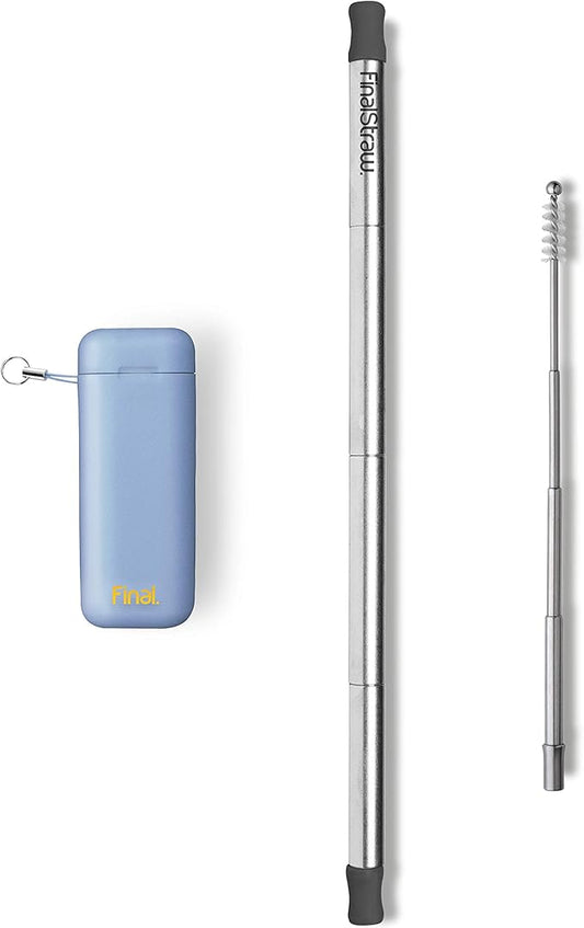 FinalStraw Collapsible, Reusable, Metal Straw | Travel Case, Cleaning Tool | Easy to Clean | Stainless Steel and 100% Silicon Tips | Eco-Friendly | Arctic-Melt Blue Case, Silver Stainless Steel
