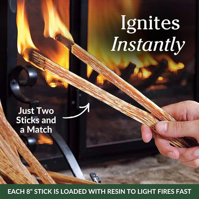 Plow & Hearth 11 LBS Fatwood Fire Starter Sticks Organic Kindling, Easy Ignition Fat Wood, All Natural Firestarters for Fire Pit, Wood Stoves, Fireplaces, Campfires, Bonfires, BBQ