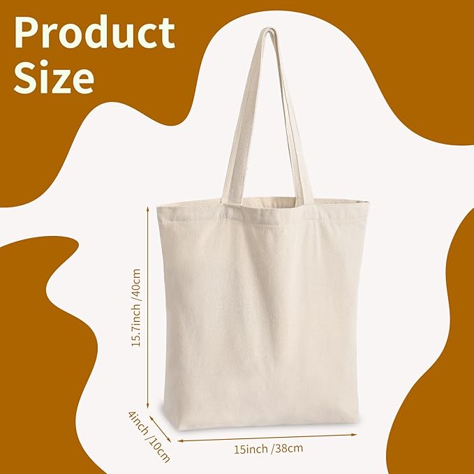 10 Pack Canvas Tote Bag with Zipper, Reusable Grocery Bags with Long Handle, DIY Heat Transfer Sublimation Blanks Shopping Bags for Advertising, Birthday, Thanksgiving, Christmas Craft Bags