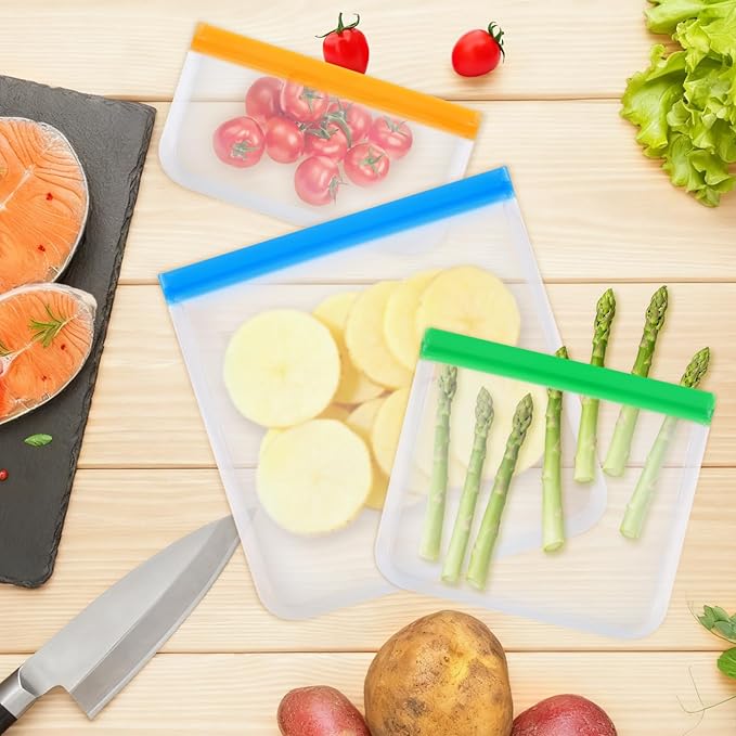 10 Pack Reusable Sandwich Bags, Dishwasher Safe Food Storage Bags, Leakproof Freezer Bags for Marinate Meats, Travel, Lunch, 2 Gallon 3 Sandwich 5 Snack
