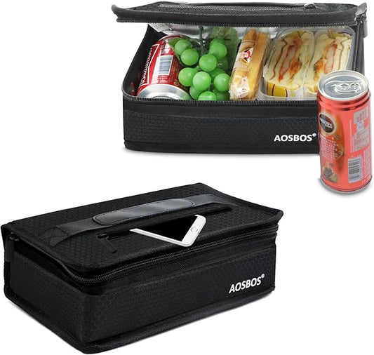 Aosbos Small Insulated Lunch Bag - Compact Lunch Box for Portion Control, Work & Office, Black Honeycomb