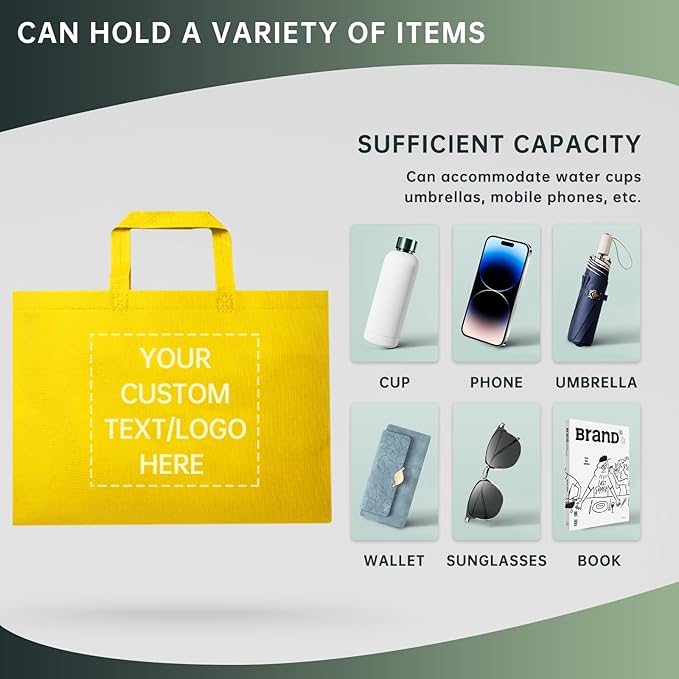 Custom Tote Bags Set of 50, Bulk Pack Grocery Shopping Travel Business Activities advertisement Reusable Bag