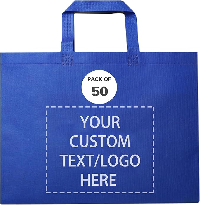 Custom Tote Bags Set of 50, Bulk Pack Grocery Shopping Travel Business Activities advertisement Reusable Bag