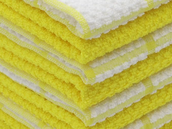 Cleaning Rags Cleaning Cloths for Cleaning House, Cotton Dish Cloths Dish Rags for Washing Dishes, Set of 8, Light and Soft Terry Kitchen Washcloths Kitchen Rags,12 Inch x 12 Inch (Yellow Set)