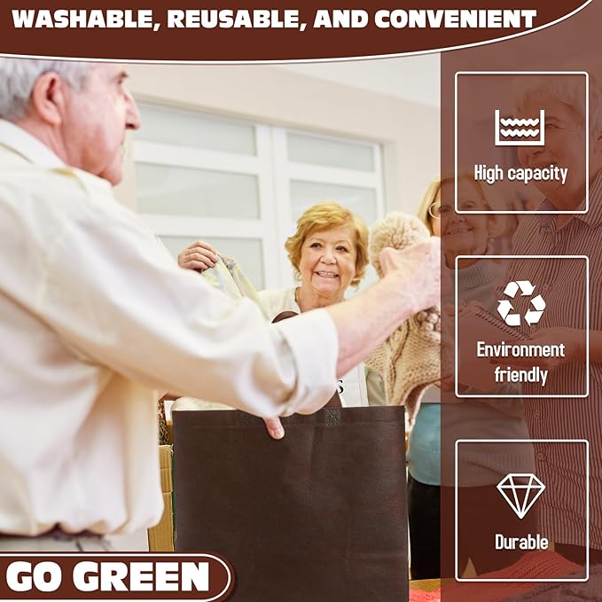 Windyun Reusable Grocery Bags Large Non Woven Shopping Bags with Handles Foldable Portable Tote Bulk, 12.6 x 11.8 x 6.3 Inch