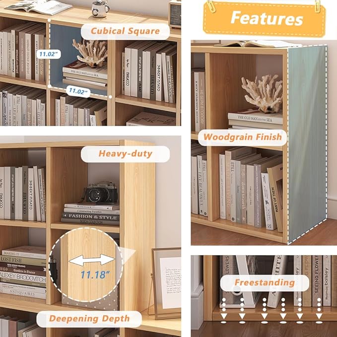 6 Cube Organizer Bookcase - Fabric Storage Bins Container, Open Shelf Simple Compartments Bookshelf, White