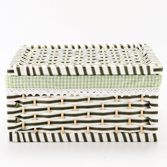 Paper Rope Storage Basket with Lid,Handmade Woven Rustic Green Shelf Basket for Organizing, Decor-Detachable & Washable Lining (Large)