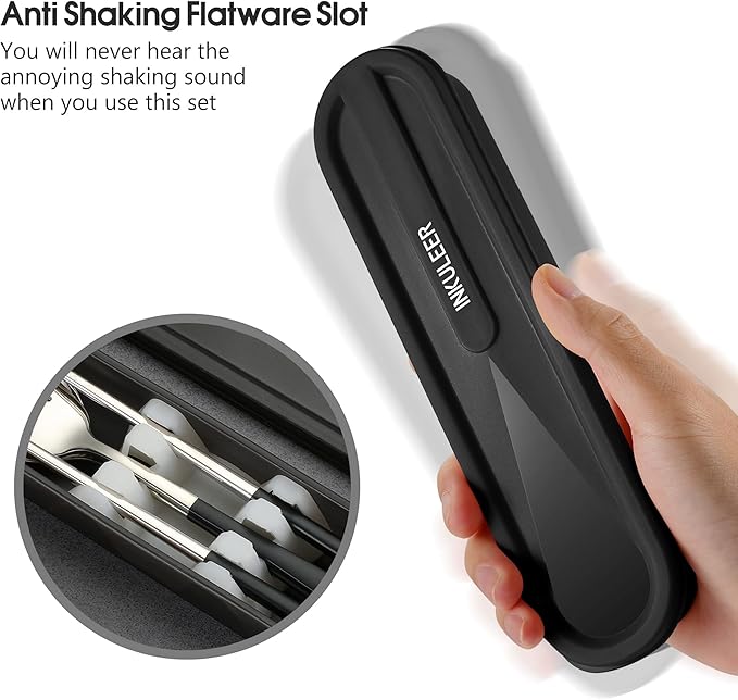 Travel cutlery set, 18/8 stainless steel cutlery, Reusable utensils set with case, Portable Silverware Lunch Box for Camping and Office (Black/knife set)