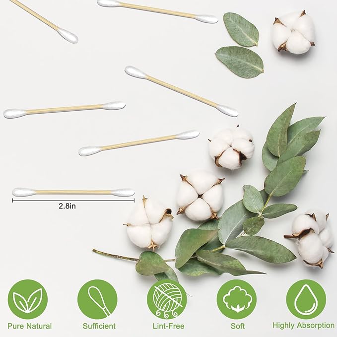 eyxformula Wooden Cotton Swabs, Sustainable Bamboo Sticks & Soft Tips, Natural Organic Cotton Buds for Ear Cleaning, Makeup Removal, Craft Projects, Personal Care, Pet Care, Household Use (500 Count)