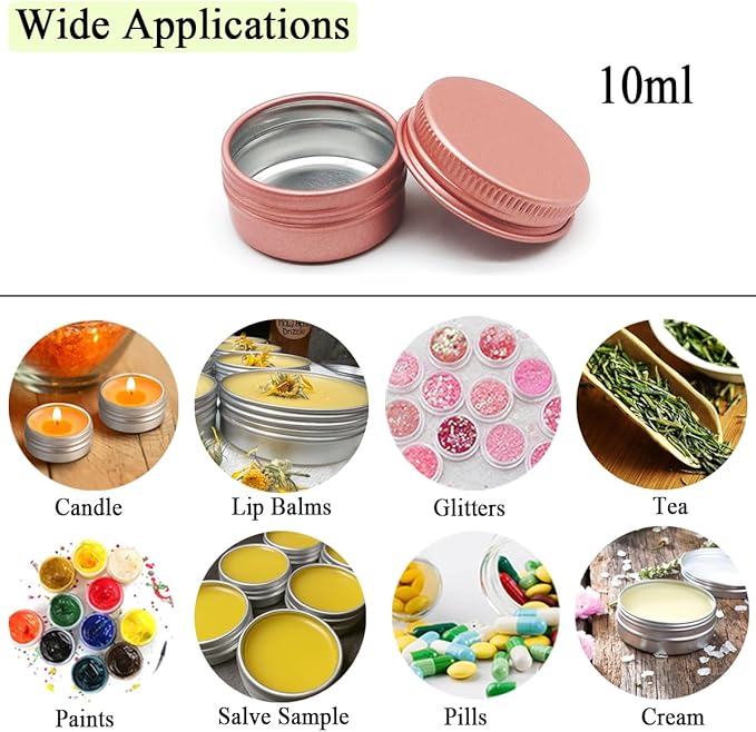 10ml Aluminum Tin Jar, 1/3 oz Makeup Container, 10g Cans Screw up Lid Small Round Container Bottle for Cosmetics, Lip Balm Scrub Cream Toner Candle Tea Beads, 24 Pack Travel Tins, Matte-Pink