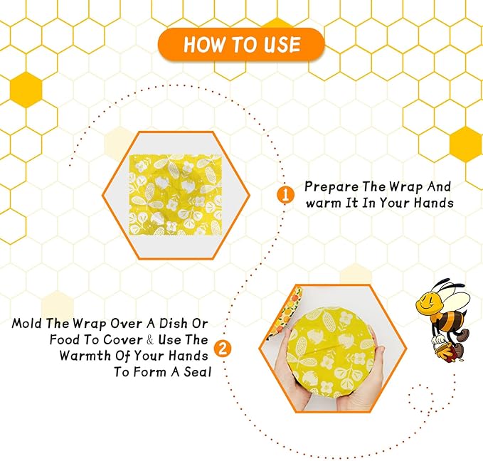 Organic Beeswax Wrap - Reusable Food Wrap Set, 9 Pack - 1L, 5M, 3S Flower Patterns - Sustainable, Sandwich Storage
