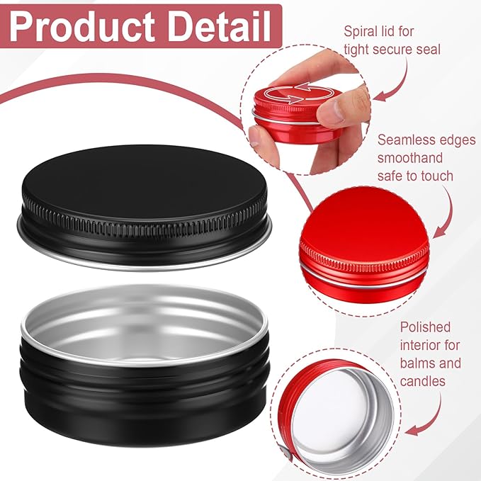 Moxweyeni 49 Pcs 1 Oz/30 ml Aluminum Tin Cans with Screw Lid, Refillable Travel Size Cosmetic Containers for Salves, Beard Balms, Candles, Lip Balm, Spices, DIY Cosmetic Storage (Multicolor)