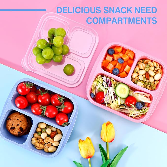 Bento Box [Portion Size], 3 Pack Snack Containers with 3 Compartments for Meal Prep & On-the-Go [School, Travel], Lunchable Container Reusable and BPA-Free