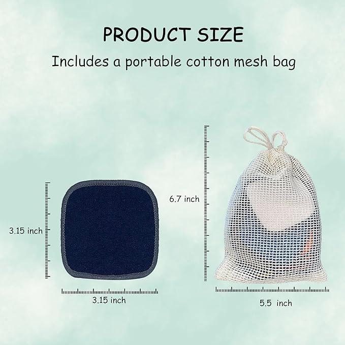 Reusable Makeup Remover Pads - 20 Pack Reusable Cotton Rounds 2-Ply, Washable Bamboo Face Pads for All Skin Types with Cotton Bag for Storage