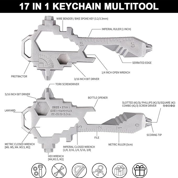 Herda Keychain Multitool – EDC Tool with 17+ Functions Gifts| Small Bottle Opener keychain with Screwdriver,Wrench,and Box Cutter for Travel,Outdoor,Everyday Use Stocking Stuffers Christmas–TSA Safe