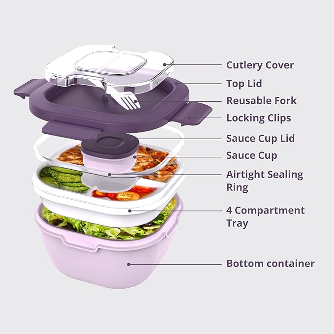 Responsible Products Leak Resistant Bento Box with Tableware for Adult - Teens, Insulated Lunch Box for Women - Men - Girls - Boys, BPA Free, Dishwasher Safe, Microwave Safe, Freezer Safe, 46 oz