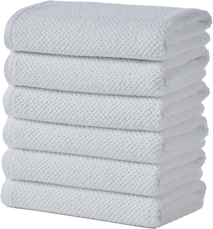Great Bay Home White Hand Towel Set – 100% Cotton 6-Pack 26"x16", Absorbent & Quick-Drying, Soft & Durable