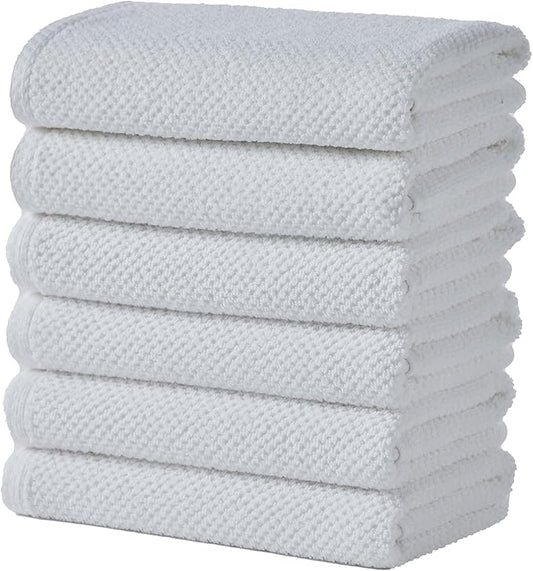 Great Bay Home White Hand Towel Set – 100% Cotton 6-Pack 26"x16", Absorbent & Quick-Drying, Soft & Durable