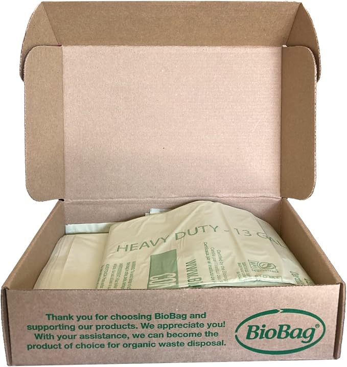 13 Gallon Tall Compostable Thick Trash Bags by BioBag, 30 Count, BPI Certified, Meets ASTM D6400 Standards, Made in USA, Strong Kitchen Bin Liners