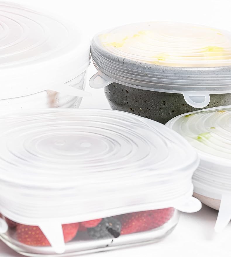 Silicone Stretch Lids, 6-Pack of Same Size 8.1 Inch Lids, BPA Free, Leakproof Reusable Silicone Lids for Various Shapes of Containers and Food Covers