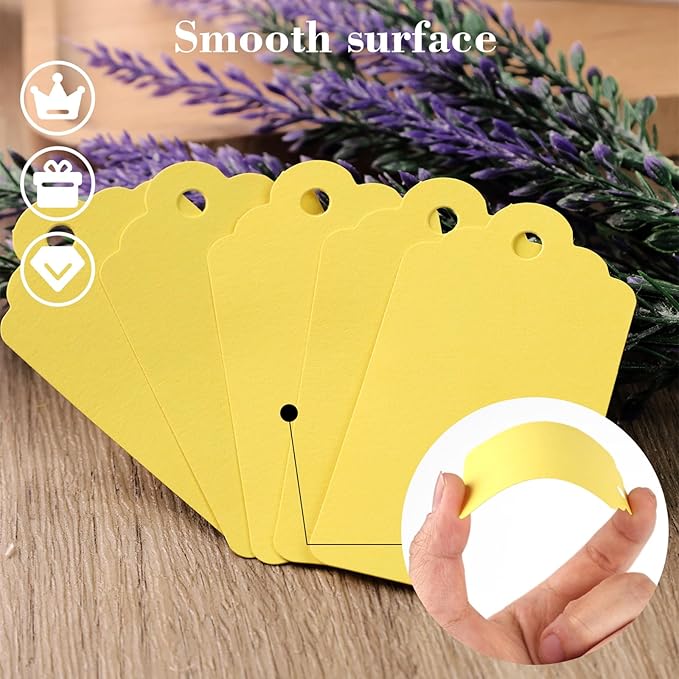 SallyFashion 120pc Gift Tags with String - Blank Yellow Paper Hanging Tags for Wedding & Birthday Gifts DIY