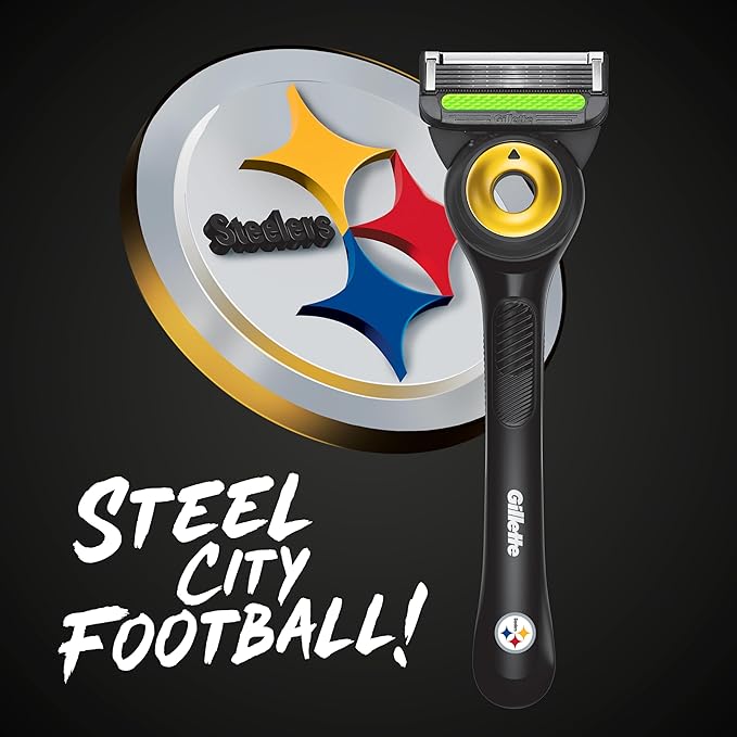 Gillette Labs Special NFL Steelers Edition Shaving Razor for Men - 1 Handle, 4 Razor Blade Refills & Magnetic Stand, Holiday Gifts for Men, GilletteLabs with Exfoliating Bar