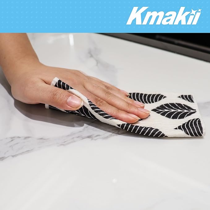 KMAKII Swedish Dishcloths Reusable, Absorbent, Quick-Drying Sponge Cloths for Kitchen and Counter Cleaning, Reusable Dish Towels and Dish Cloths, Black & White, Pack of 5 Pcs