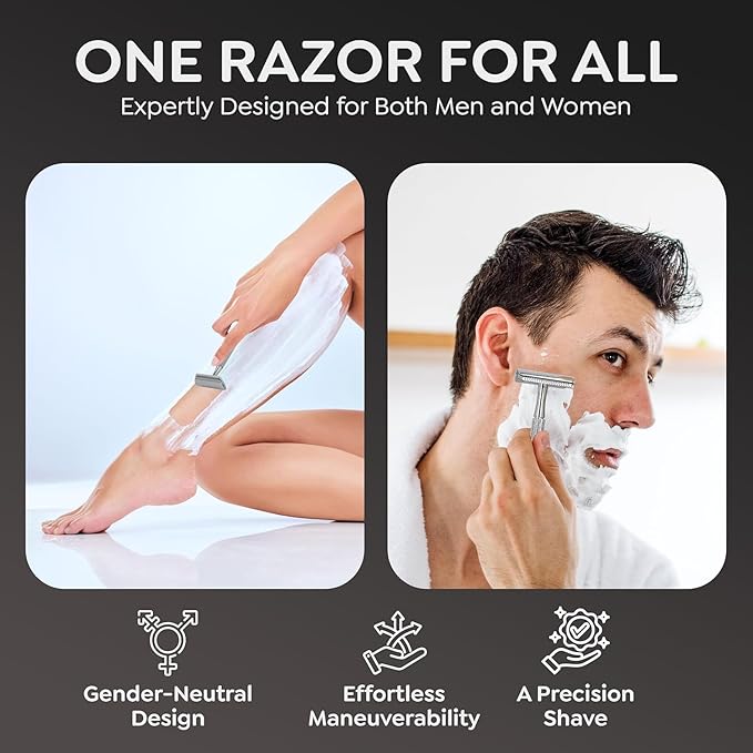 Parker 78R Double Edge Safety Razor with 5 Safety Razor Blades, Women & Men’s Safety Shaving Razor, Reusable Razor, Plastic Free – CHROME