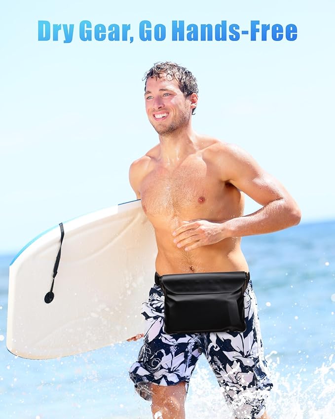 F-color Waterproof Fanny Pack - Cruise Essentials 2025 - Waterproof Pouch, Triple Zipper Roll-Top Dry Bag for Phone with Adjustable Waist Strap, Keep Passport Valuables Dry for Beach Kayaking Boating