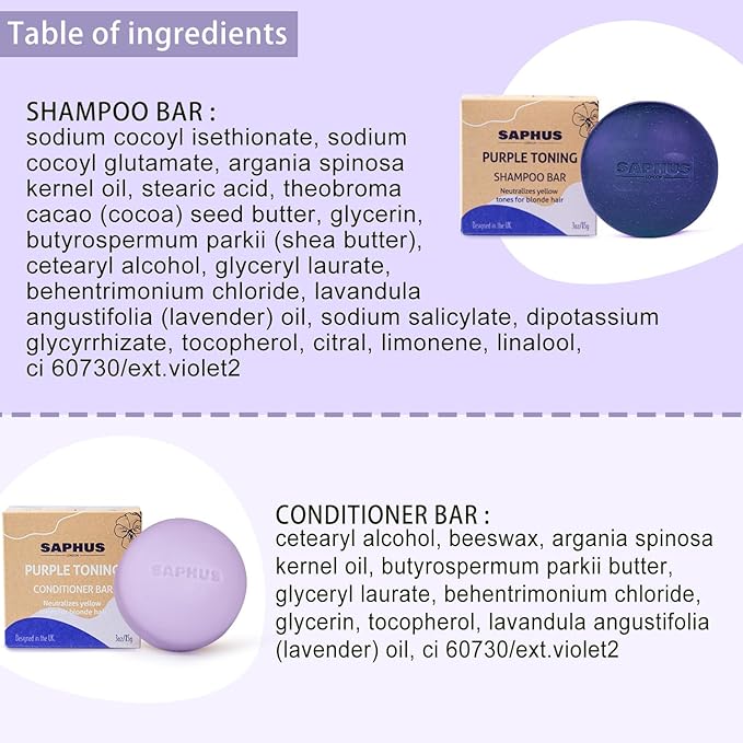 Sulfate Free Brass Toning Purple Shampoo Bar and Conditioner Set for Blonde, Bleached, Silver, or Brown Hair, Neutralizes Brassy Yellow Orange Tones, 6 oz