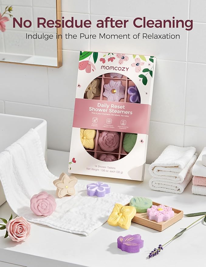 Momcozy 14 Pack Shower Steamers Aromatherapy with 7 Floral Scents, at-Home Spa Relaxation for Daily Shower, Ideal Gift Idea with Gentle Formula, Christmas Gifts for Mom, Self Care Gifts for Women