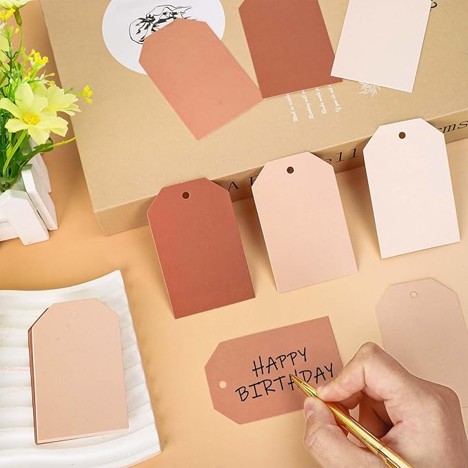 Whaline 120Pcs Terracotta Fall Gift Tags 4 Gradient Solid Colors Hanging Labels with Hemp Rope Bulk Colorful Blank Paper Tags for Birthday Wedding Holiday Fall Party DIY Art Craft Supplies
