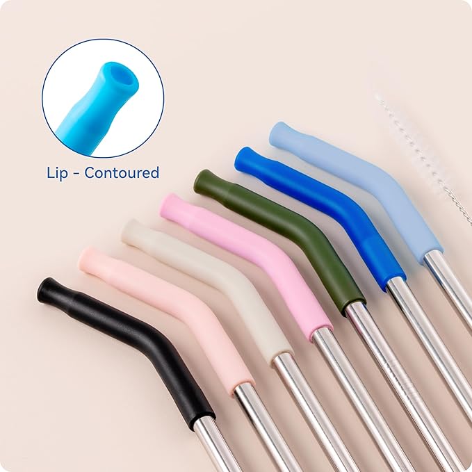Reusable Metal Straws with Silicone Tip for Stanley 30oz,Stainless Steel Drinking Straws for 30oz Tumbler,3 Straight Tubes & 6 Tips& 1 Cleanr Brush (Chambray)