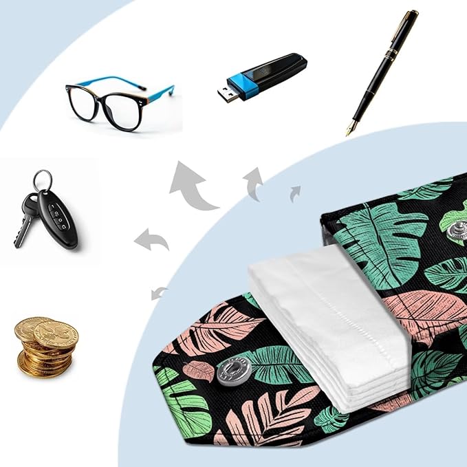 Purse Tissue Packs Portable Tissues Purse Pocket Snap Button Enclosed Reusable Paper Holder for Purse Coin Travel Office Daily Monstera Leaf