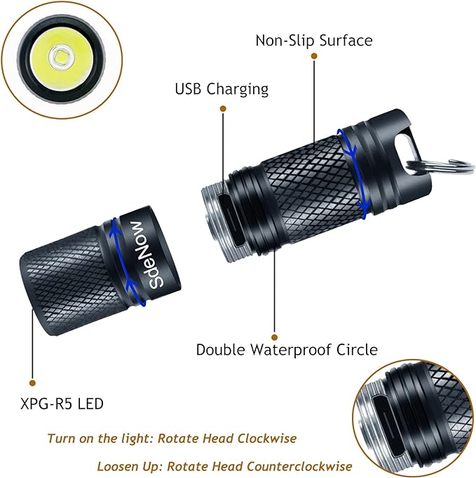 SdeNow Mini Flashlight Keychain with Micro USB Rechargeable Tiny Flashlight Brightness can Achieve up to 200 lumens for EDC Torch