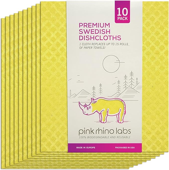 Swedish Dishcloths – Eco-Friendly Reusable Kitchen Towels – 10 Pack Cleaning Cloths for Dishes, Counters & Surfaces – Super Absorbent, Compostable, Zero-Waste Alternative
