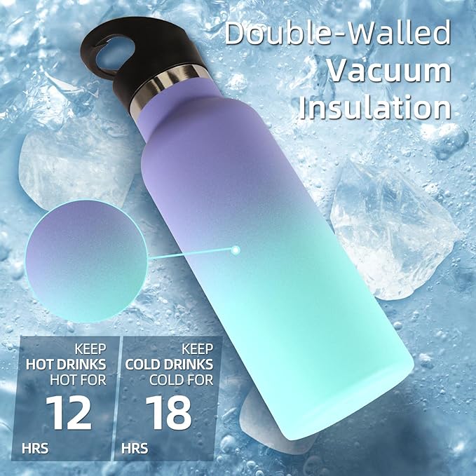 Volhoply 17oz Insulated Water Bottle Bulk 4 Pack,Stainless Steel Kids Water Bottles with Straw Lid,Double Wall Vacuum Metal Water Flask,Reusable Keep Hot & Cold(Assorted,4 Set)
