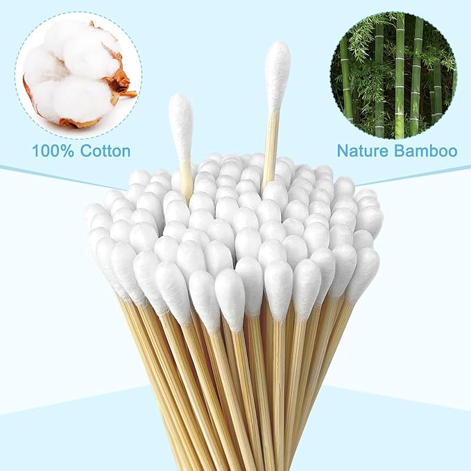 Bamboo Cotton Swabs Set - 400 ct with 300 Double-Tipped 3-Inch and 100 Long 6-Inch Swabs - Biodegradable and Organic with Storage Case for Makeup, Pet Care, and Cleaning