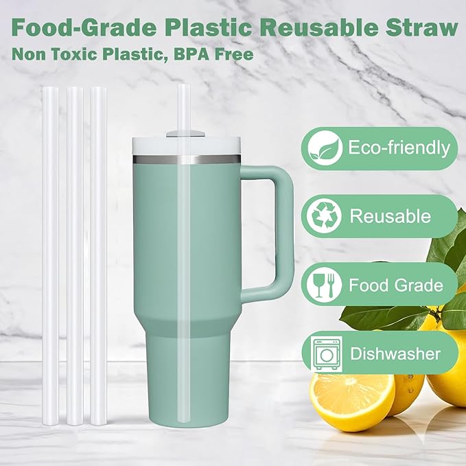 WK ieason 6pcs Reusable Straws for Stanley 40 oz 30 oz Cup and Tumbler, 12 Inch Long Plastic Replacement Straws with Silicone straw Tips, Straw Cover and Cleaning Brush As Stanley Cup Accessories